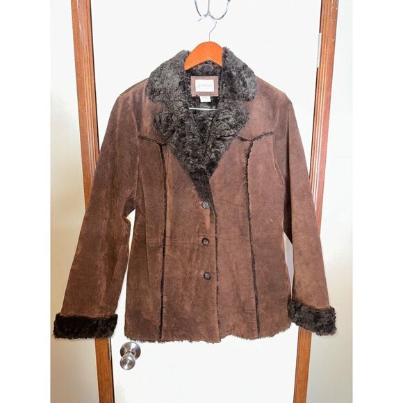 St. John’s Bay Vintage 90’s Brown Button Up Lined Leather Coat Size Large - Picture 1 of 15